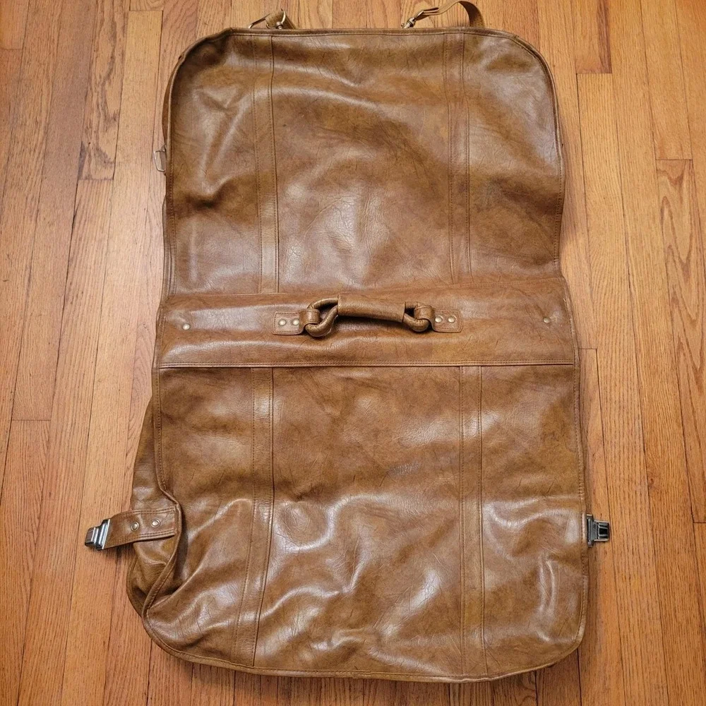 American Tourister Brown Leather Garment Bag Vintage‎ Suit Carrier Travel Keys